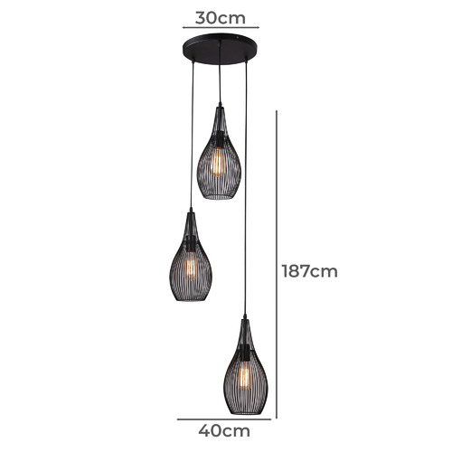 Black 3 bulb pendant outlet light